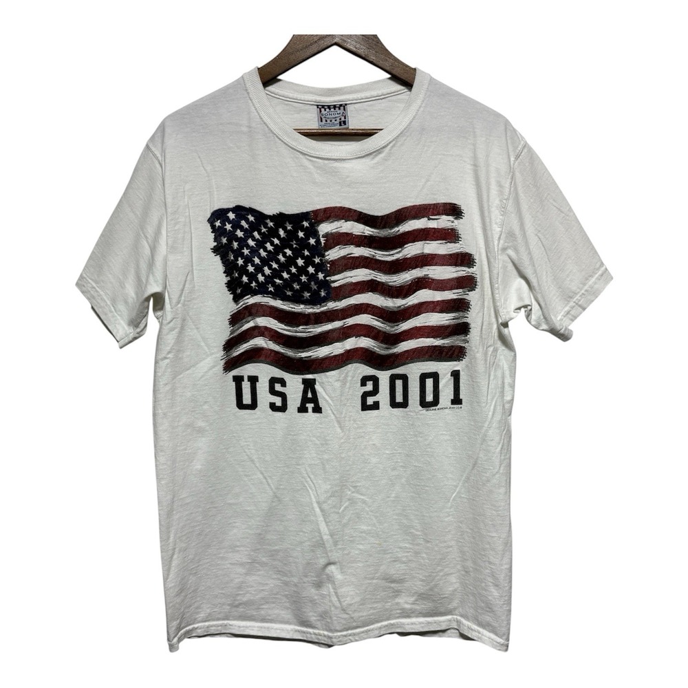 Sonoma TShirt Mens L White Vintage 4th July America USA 2001 Y2K Short Sleeve